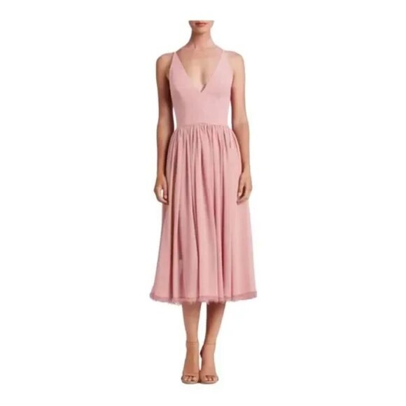 NWT Dress the Population Alicia Mixed Media Midi Dress Blush Pink Size Medium M - Picture 1 of 14